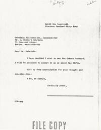 Letter from Cornelius Moore to J. Herbert Gebelein 4/20/64
