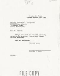 Letter from Cornelius Moore to J. Herbert Gebelein 11/4/64