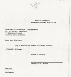Letter from Cornelius Moore to J. Herbert Gebelein 3/19/65